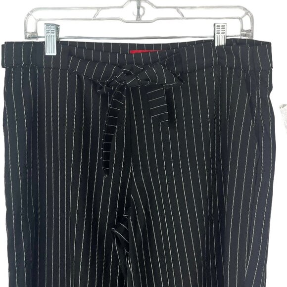 Hot Kiss Wide Leg Pants Womens Size 11 Black White Pin Stripe Tie Front Y2K - Picture 5 of 7